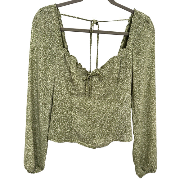 Abercrombie & Fitch Sz S Green Ditsy Floral Cropped Blouse Smocked Back Boho - Picture 1 of 8